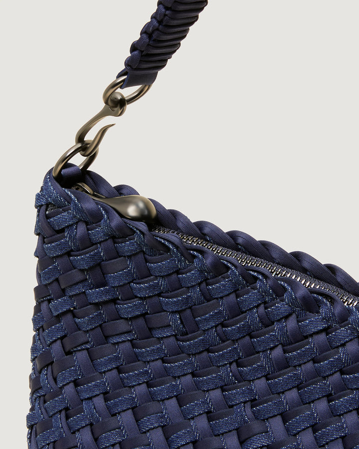 Porto Medium Half-Moon Bag Double Weave Denim - Indigo
