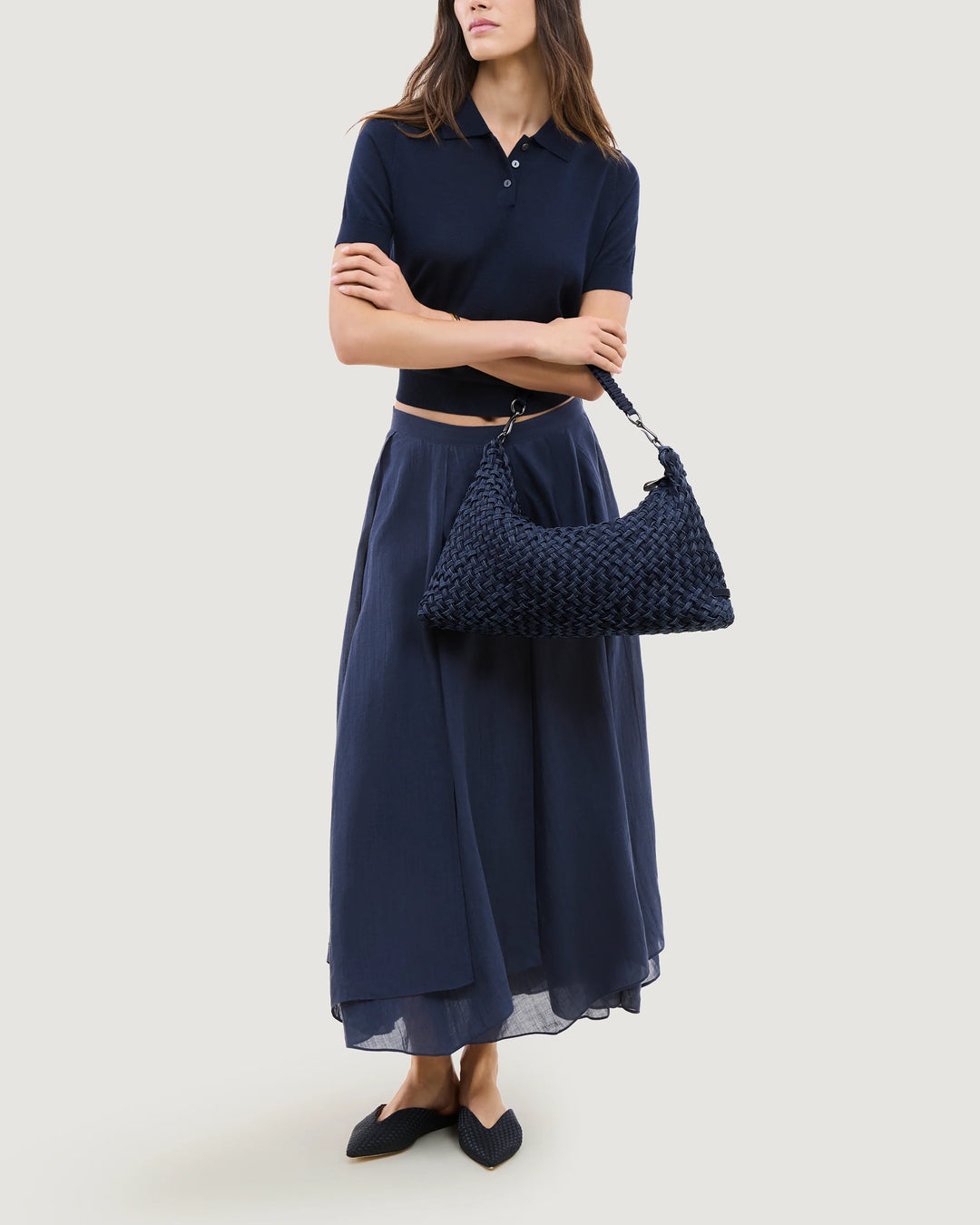 Porto Medium Half-Moon Bag Double Weave Denim - Indigo