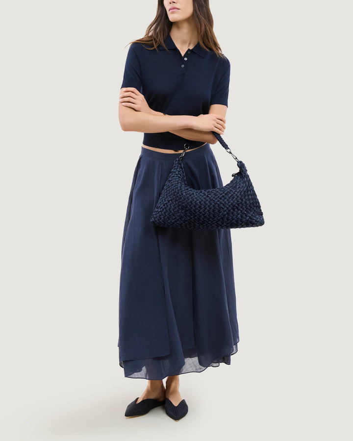 Porto Medium Half-Moon Bag Double Weave Denim - Indigo