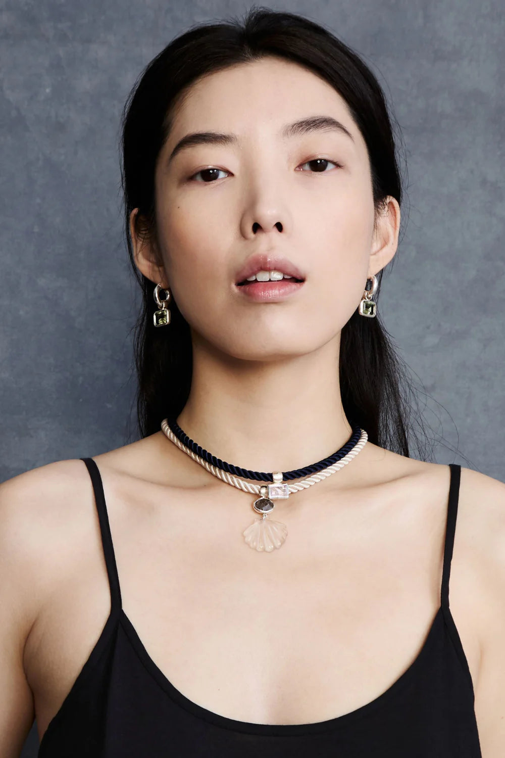 Scallop Twist Cord Necklace - Clear Quartz