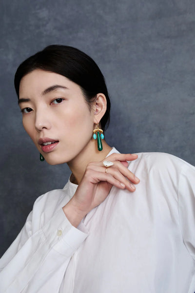 Dragonfly Chandelier Earrings - Malachite