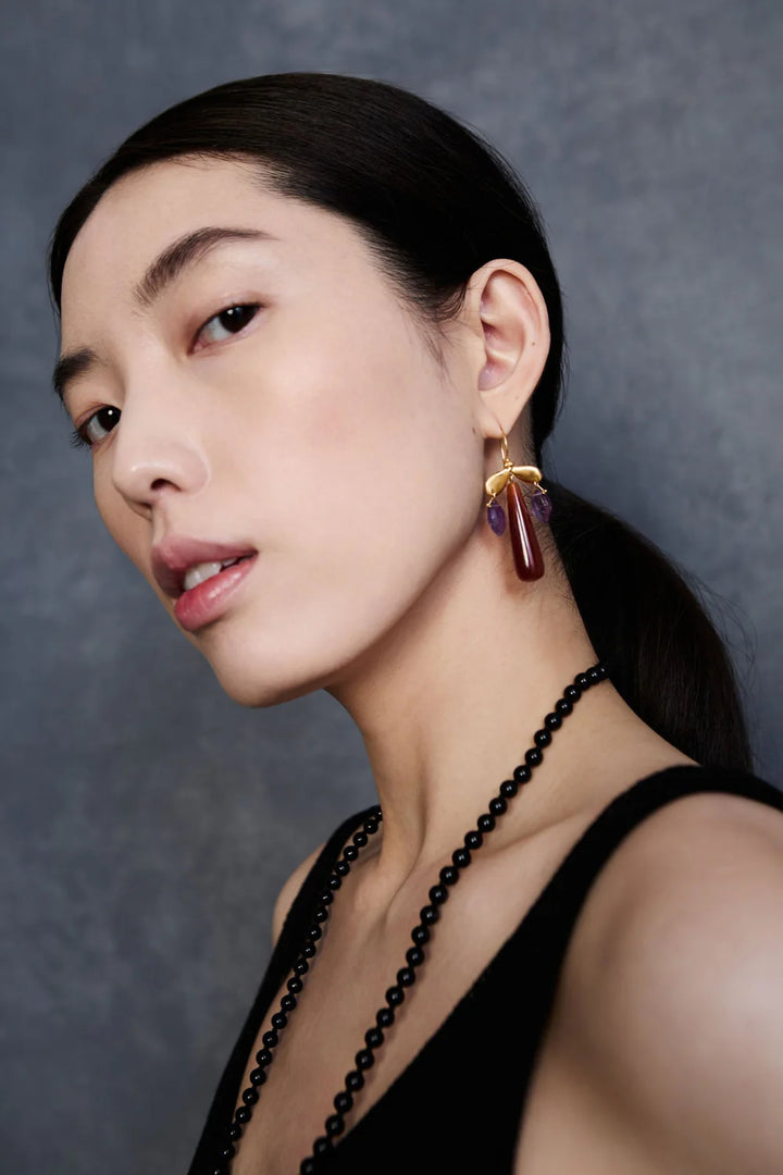 Dragonfly Chandelier Earrings - Red Agate