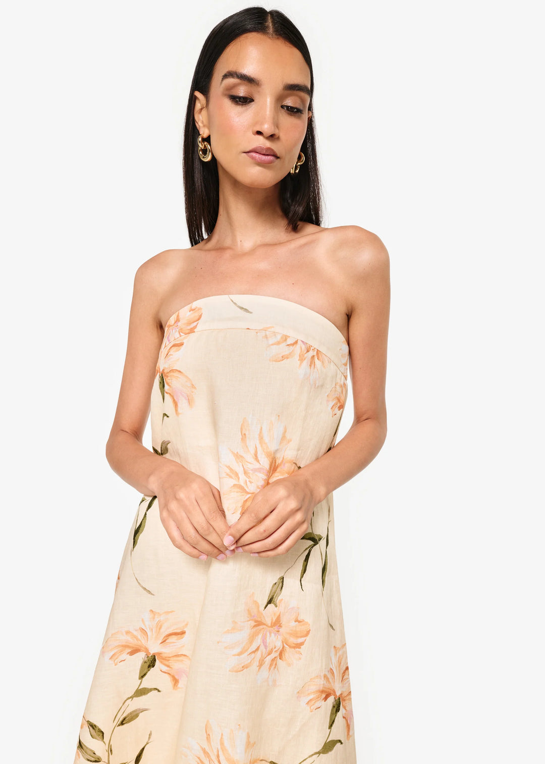 Andalus Strapless Linen Dress - Daylily