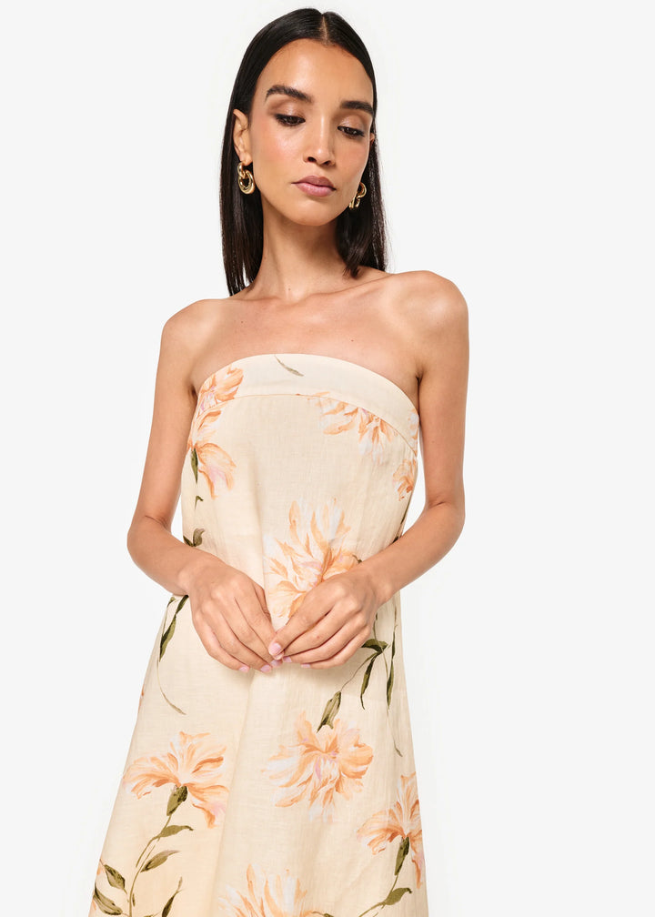 Andalus Strapless Linen Dress - Daylily