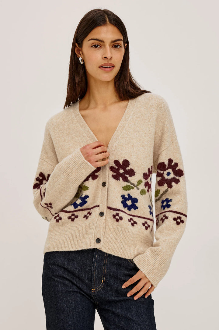 Saffron Cardigan - Oat Floral