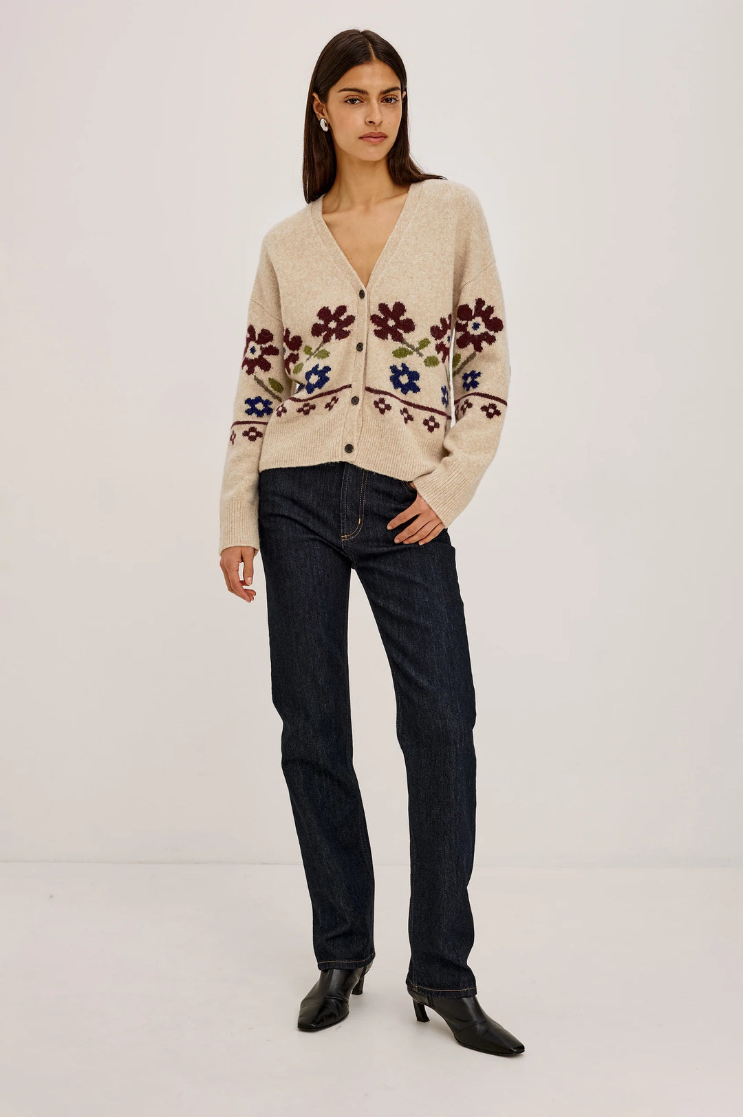 Saffron Cardigan - Oat Floral
