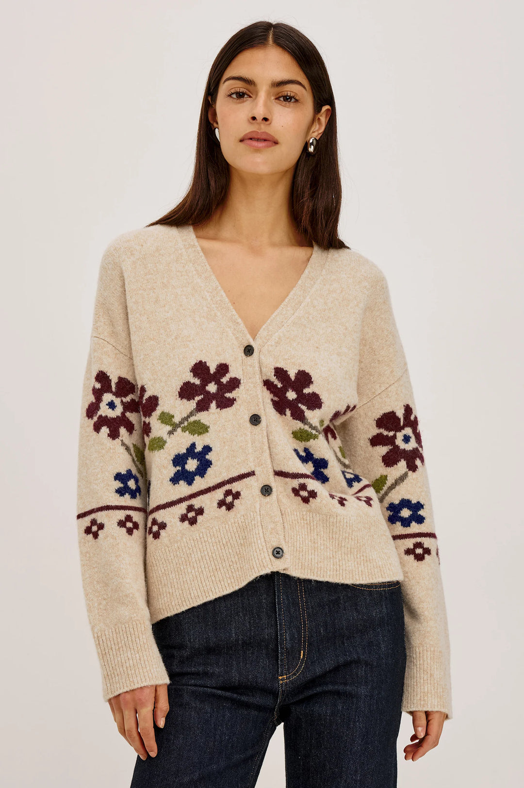 Saffron Cardigan - Oat Floral