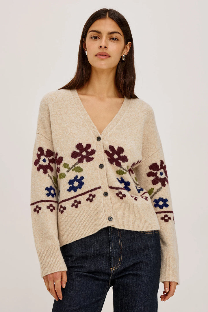 Saffron Cardigan - Oat Floral