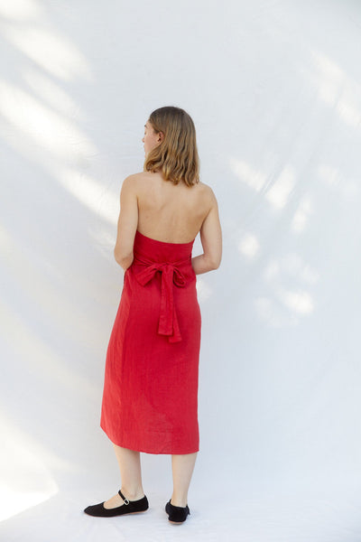 Layla Dress - Red Linen