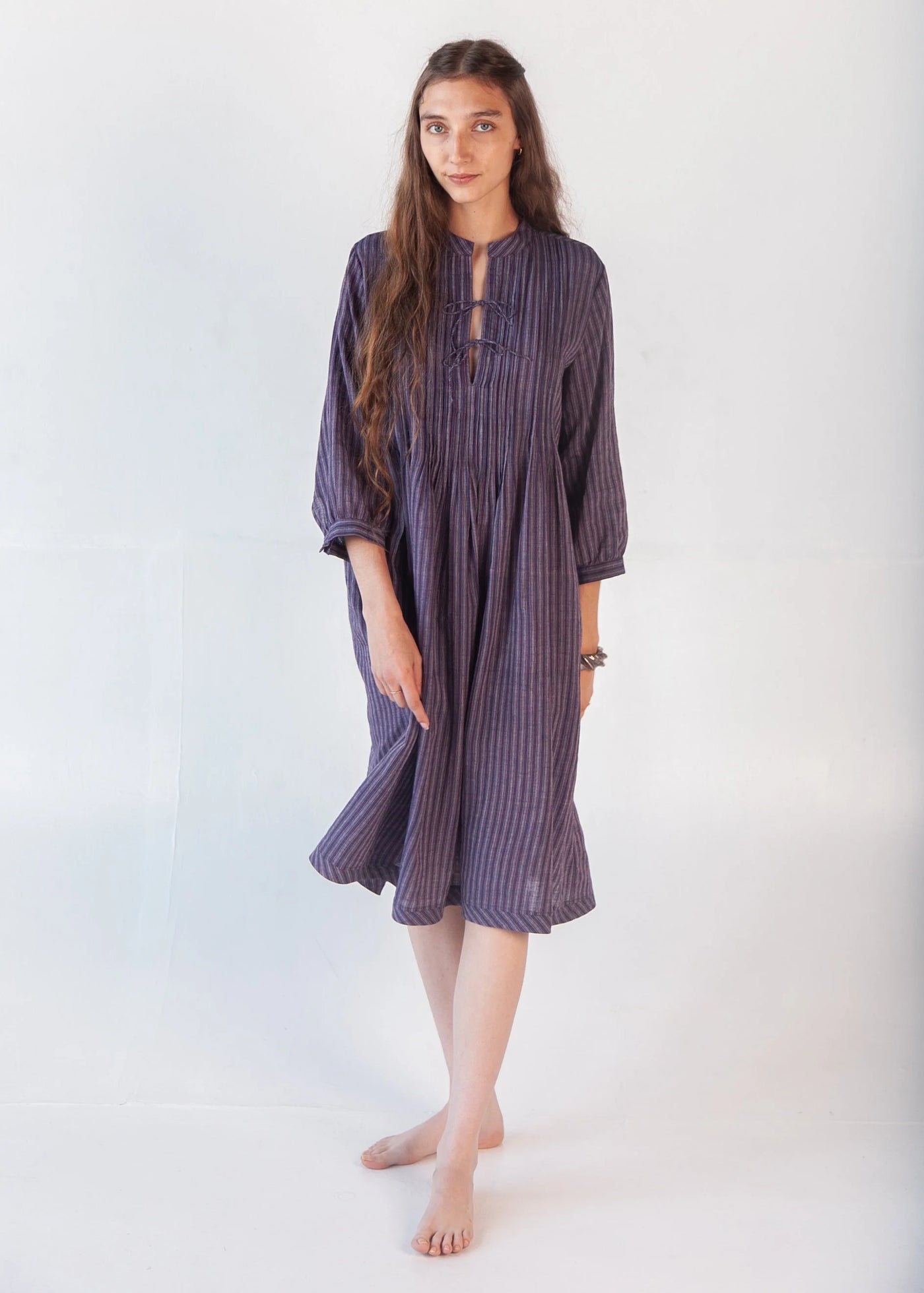 Aditi Ticking Stripe Dress - Blue/Maroon