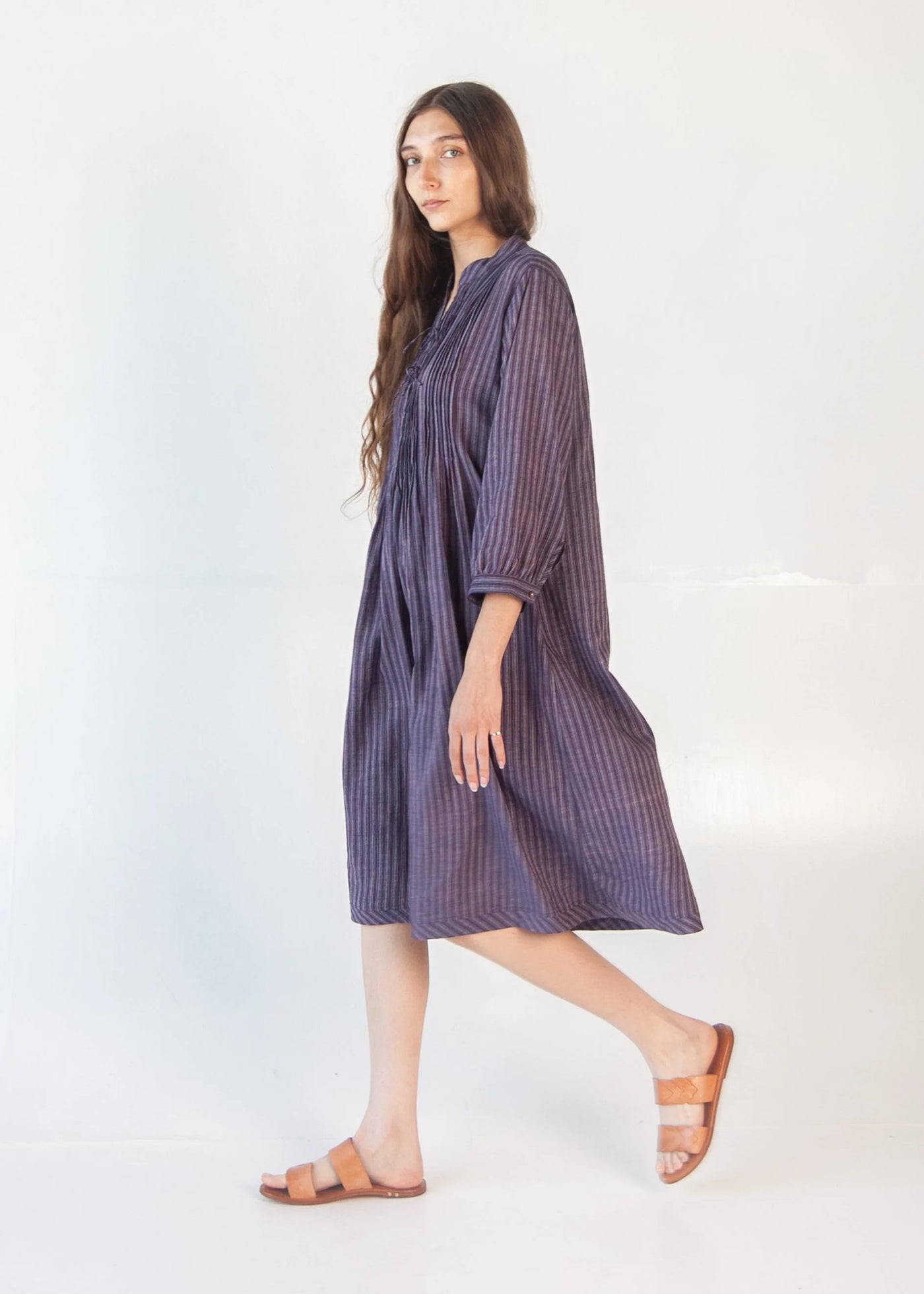 Aditi Ticking Stripe Dress - Blue/Maroon