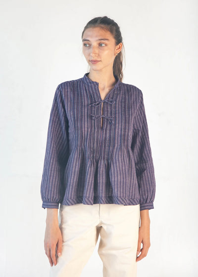 Alma Ticking Stripe Top - Blue/Maroon