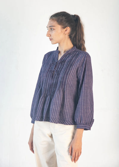 Alma Ticking Stripe Top - Blue/Maroon