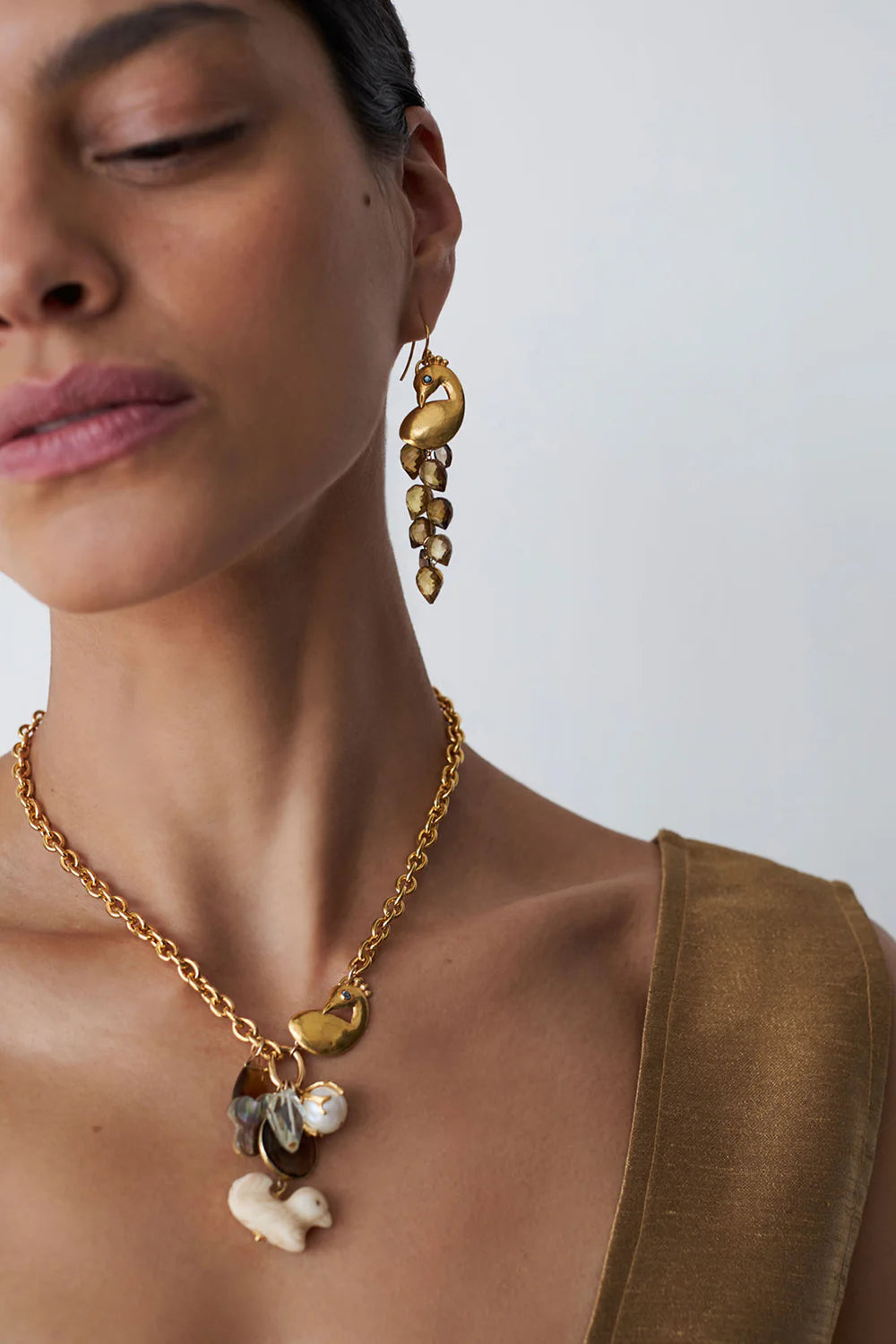 Peacock Chandelier Earrings - Whiskey Quartz