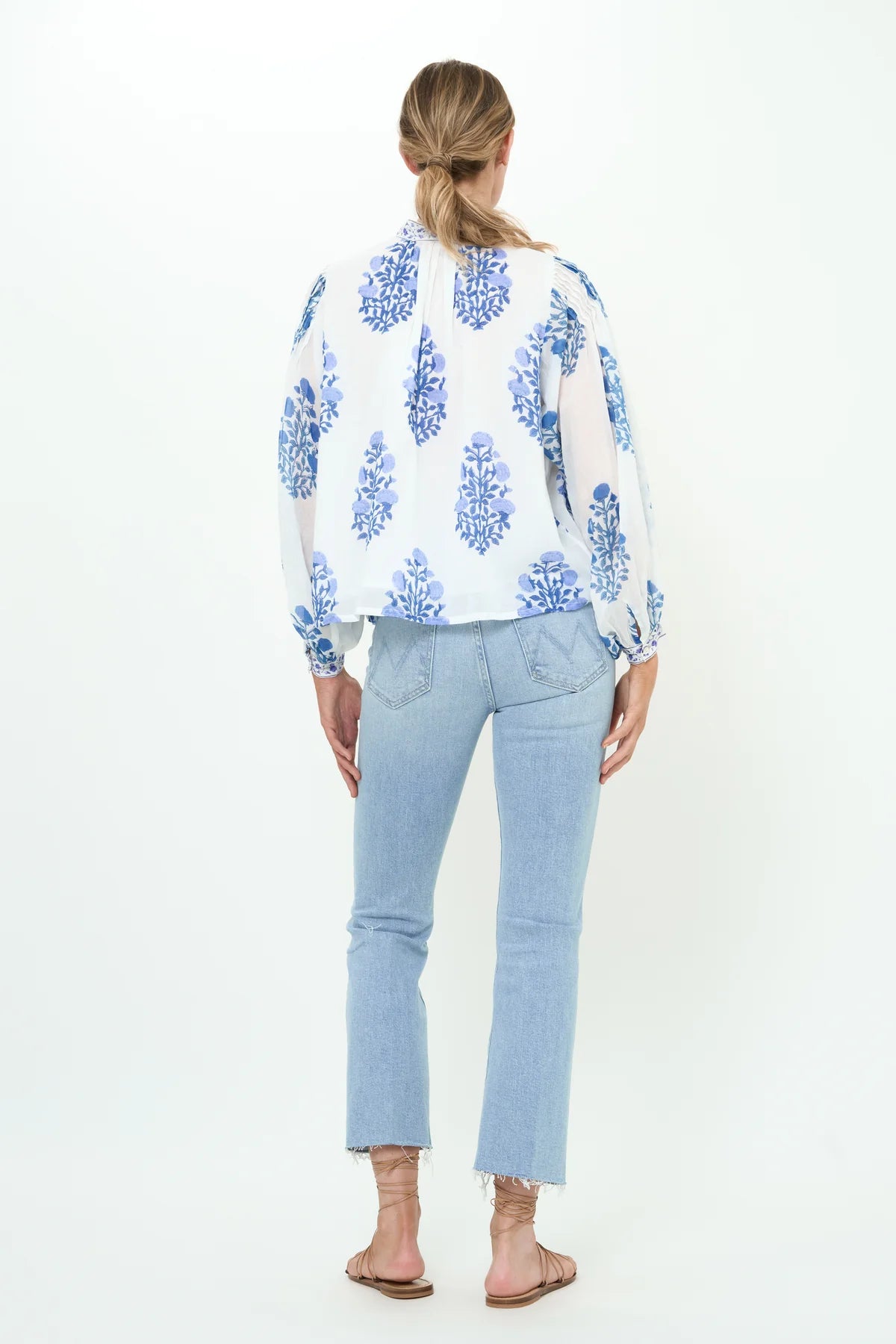 Mandarin Pintuck Blouse - Salvia Blue