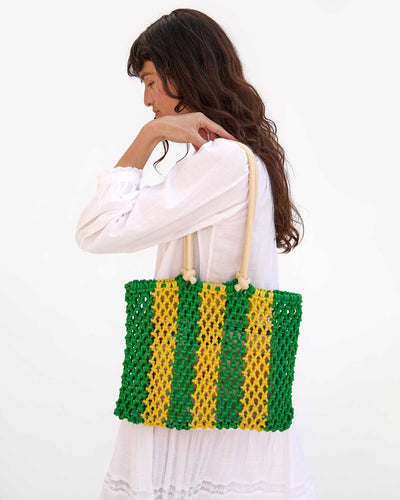 Sandy Beach Tote - Emerald & Bright Yellow Stripe