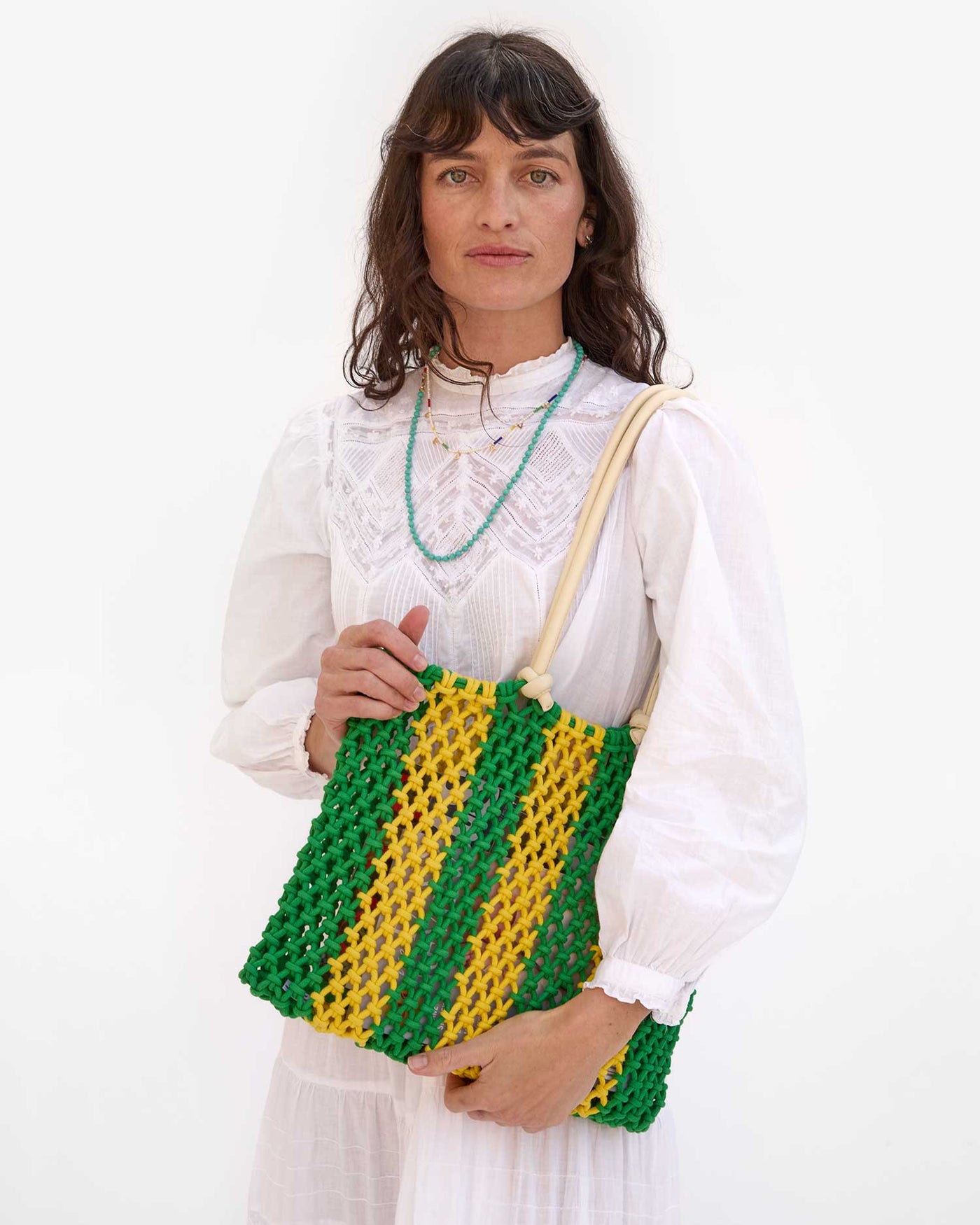 Sandy Beach Tote - Emerald & Bright Yellow Stripe