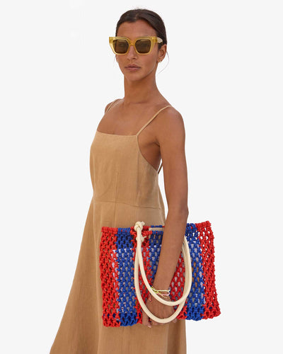 Sandy Beach Tote - Cobalt/Poppy Stripe