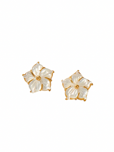 Plumeria Stud Earrings - White MOP