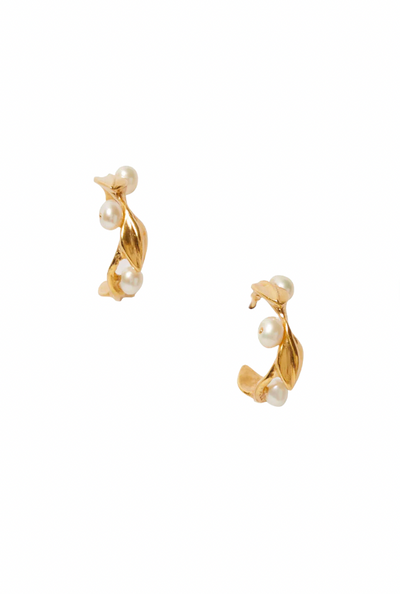 Olive Branch Hoop Earrings - Mini Gold