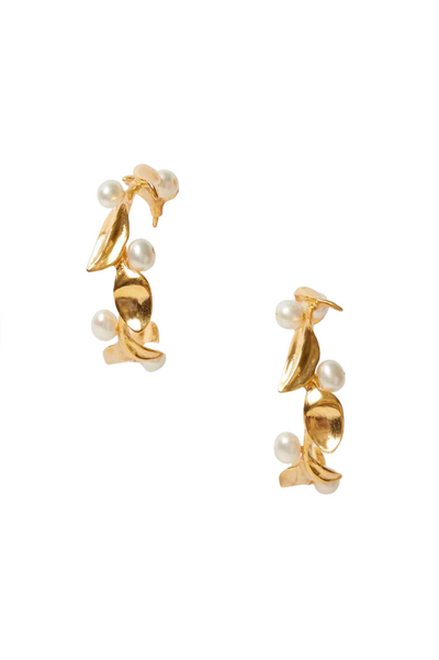 Olive Branch Hoop Earrings - Maxi Gold