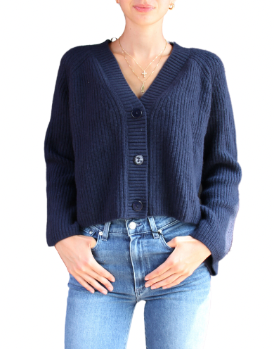 The Ashley Cashmere Bell Sleeve Cardi Navy