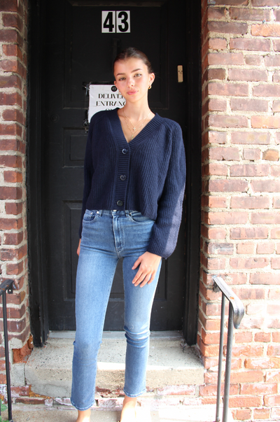 The Ashley Cashmere Bell Sleeve Cardi Navy