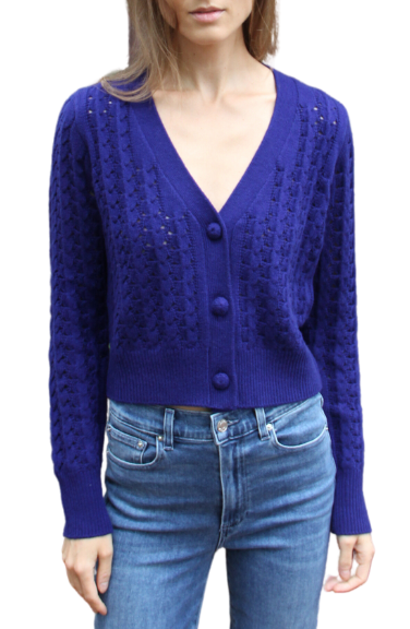 Pointelle Cashmere Cardigan- French Navy