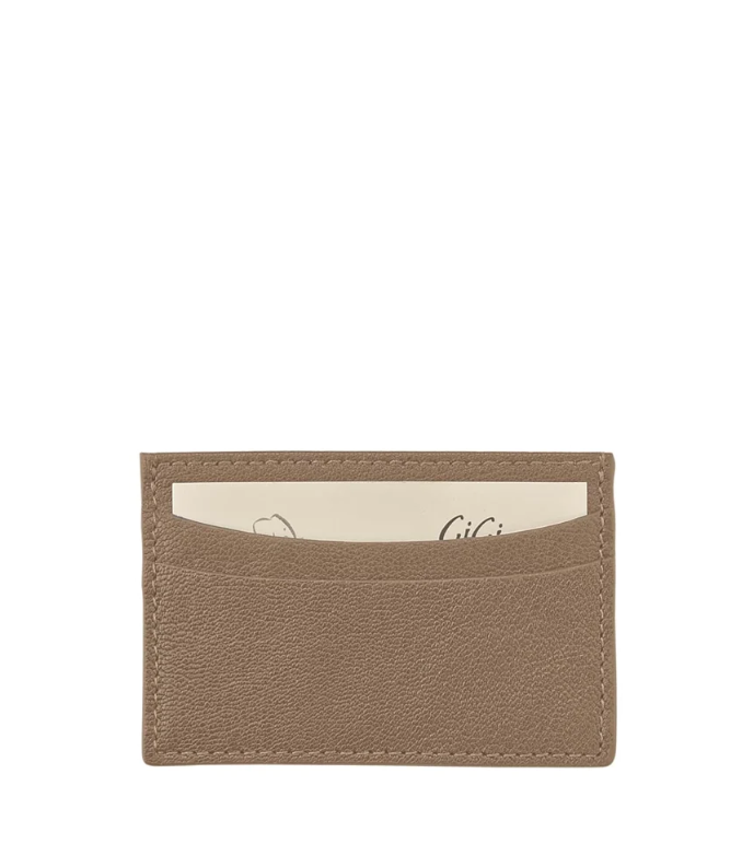 Slim Design Card Case - Taupe Goatskin Leather