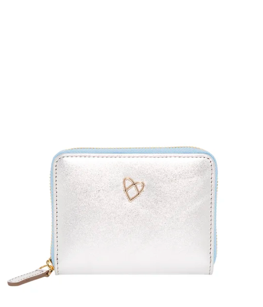 Bella Mini Wallet - Silver w/ Blue Zipper