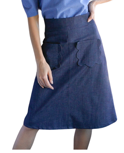 A-line Patch Pocket Skirt - Navy Denim