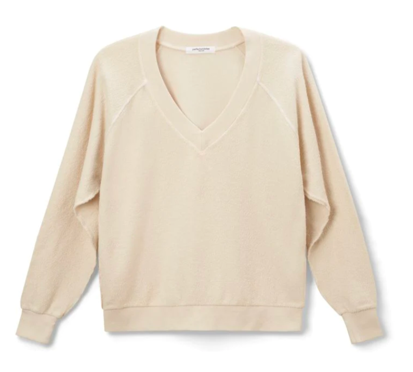 Mischa French Terry Reverse V Neck Long Sleeve Pullover - Sugar