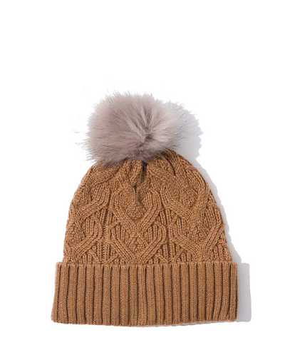 Loopy Cable Pom Hat - Brown