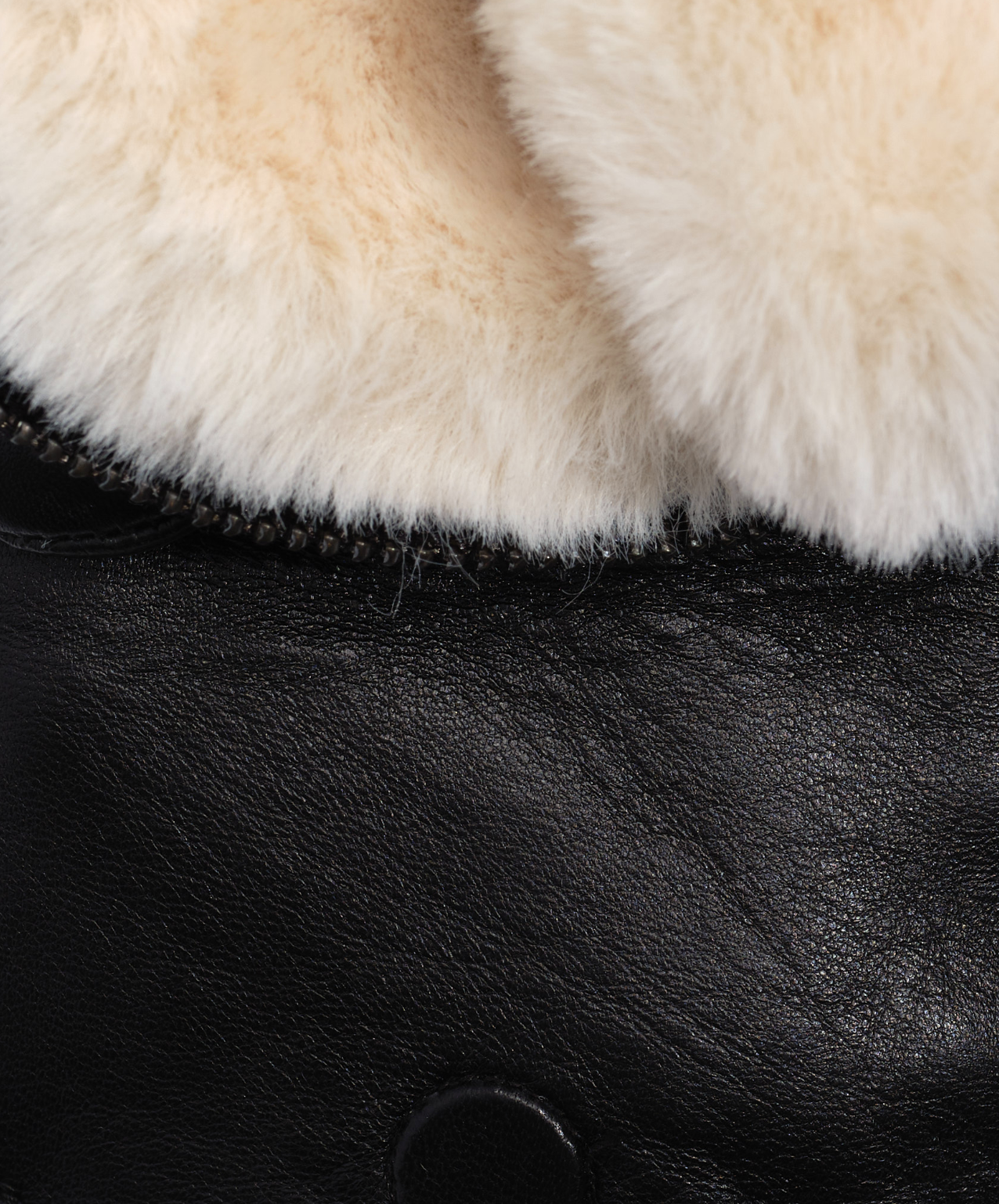 Zip Top Faux Fur Leather Mitten - Black/Cream