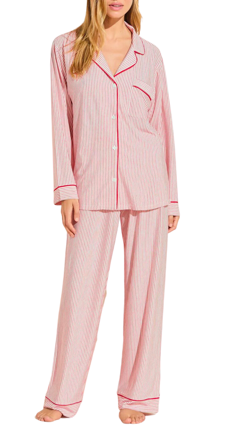 Gisele Printed Long PJ Set - Red Stripe