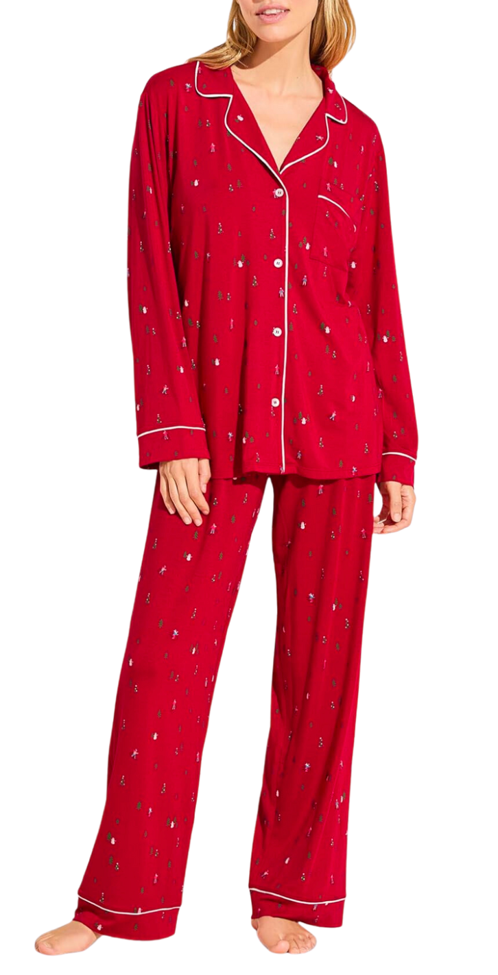 Gisele Printed Long PJ Set - Apres Ski Haute Red/Ivory