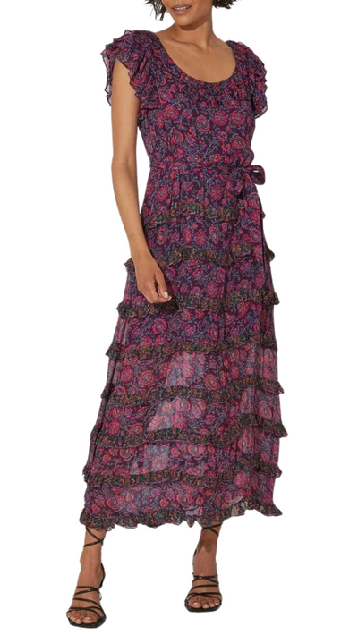 Milana Ankle Dress - Bordeaux Floral