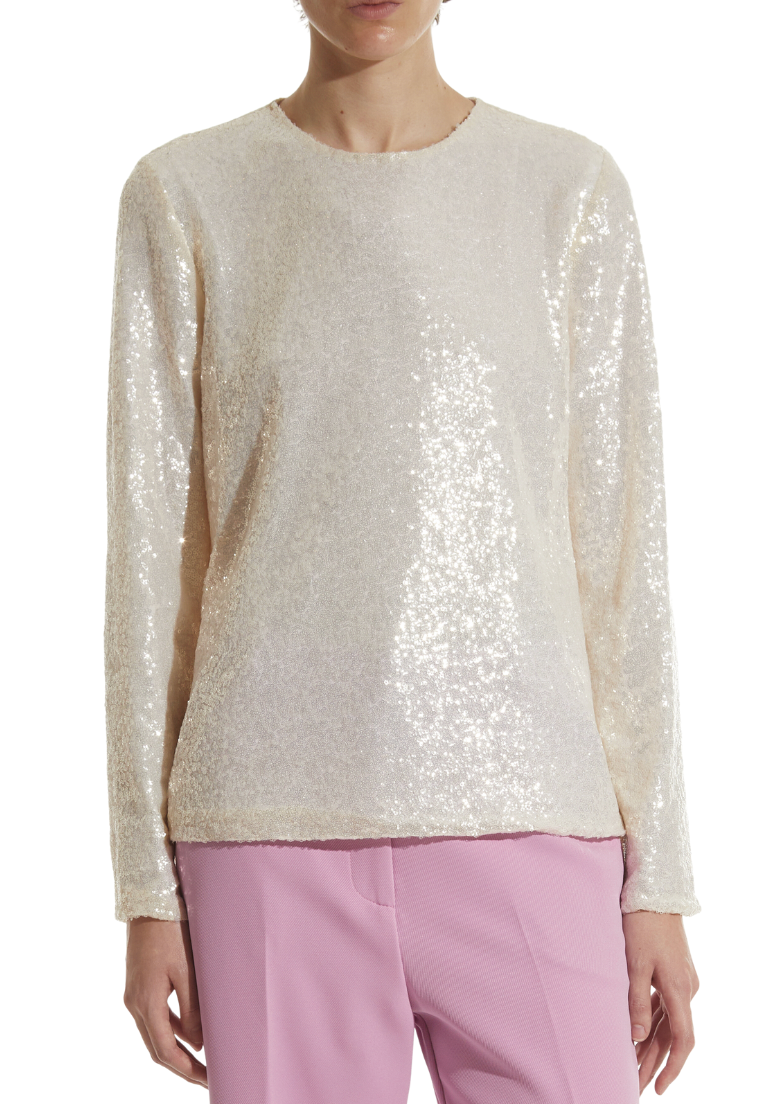 Ariana Long Sleeve Zip-Up Blouse - Ivory Sequin