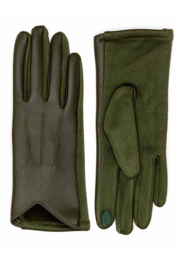 Leatherette Gloves - Olive