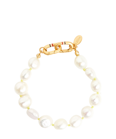 Freshwater Pearl Bracelet - Cream w/ Neon Yellow Knots