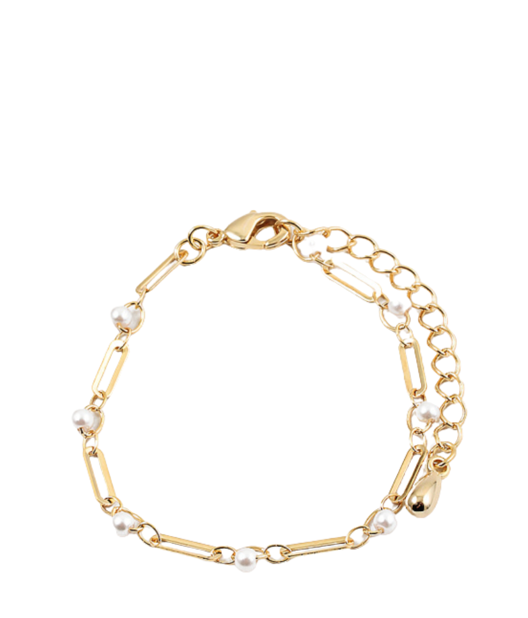 Gold & Pearl Paper Clip Bracelet