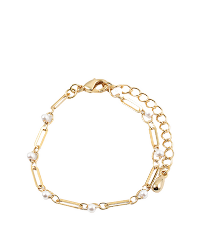 Gold & Pearl Paper Clip Bracelet