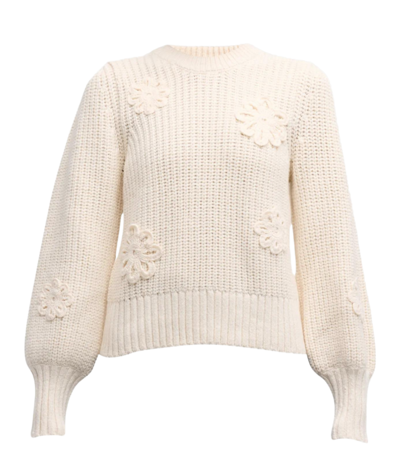 Romy Sweater - Ivory Crochet Daisies
