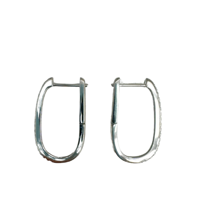 Large Crystal Oval Hoops - Silver