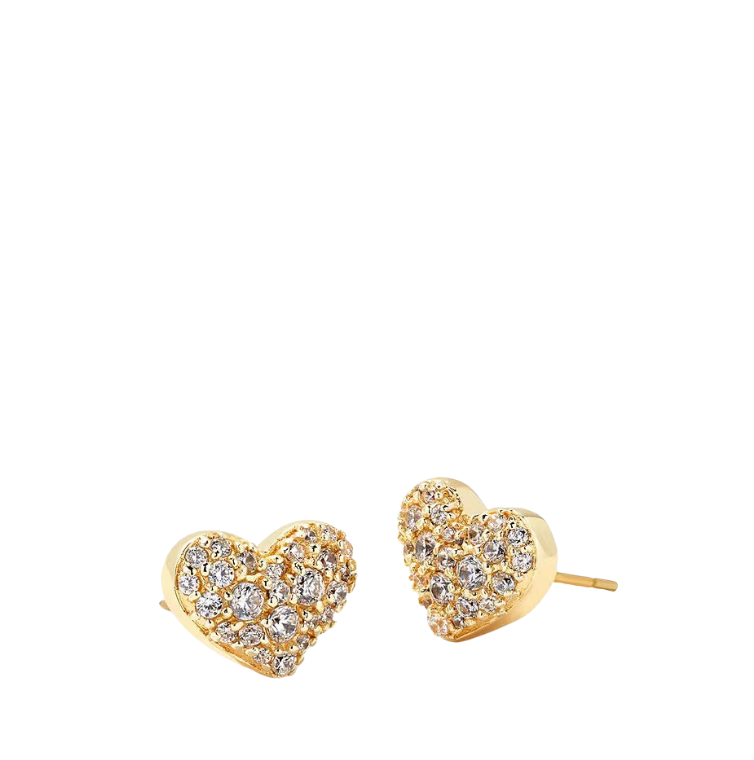 Gold Crystal Heart Studs