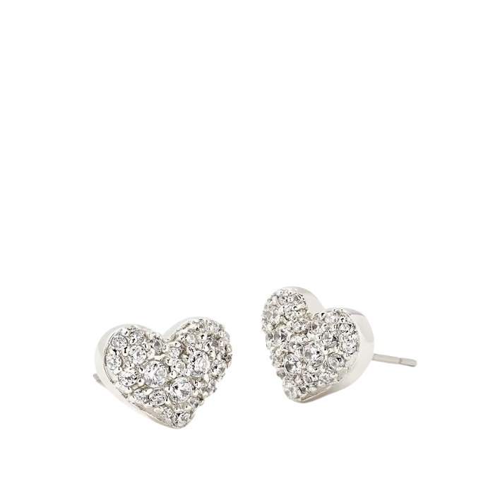 Silver Crystal Heart Studs