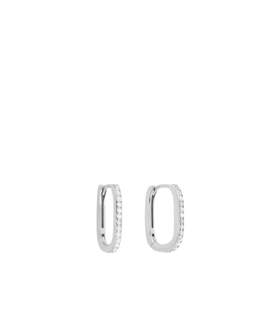 Mini Crystal Oval Hoops - Silver