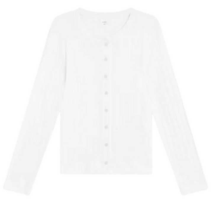 Pointelle Classic Crew Cardigan - White