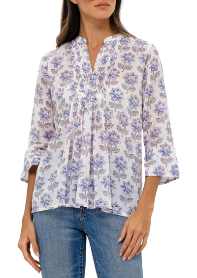 Long Sleeve Pintuck Blouse - Portofino Aqua