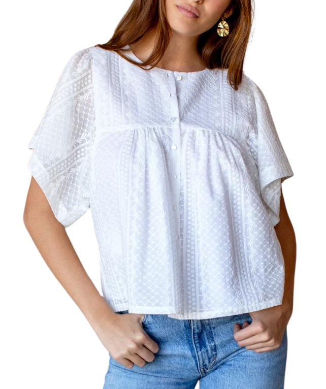 Marion Blouse - White Embroidered